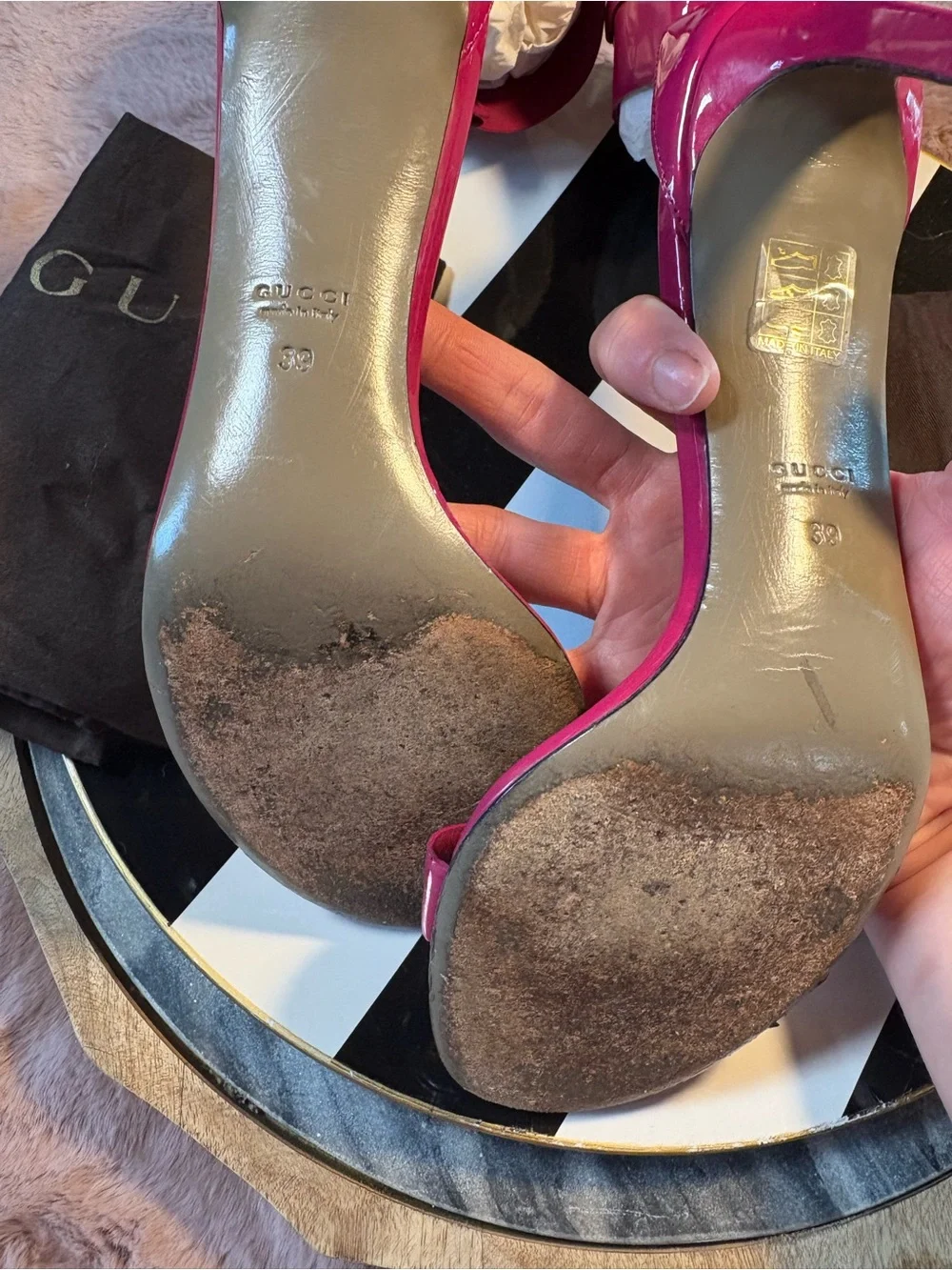 Authentic ICONIC GUCCI Ursula Horsebit Ankle-Strap Sandals. Bright Bougainville